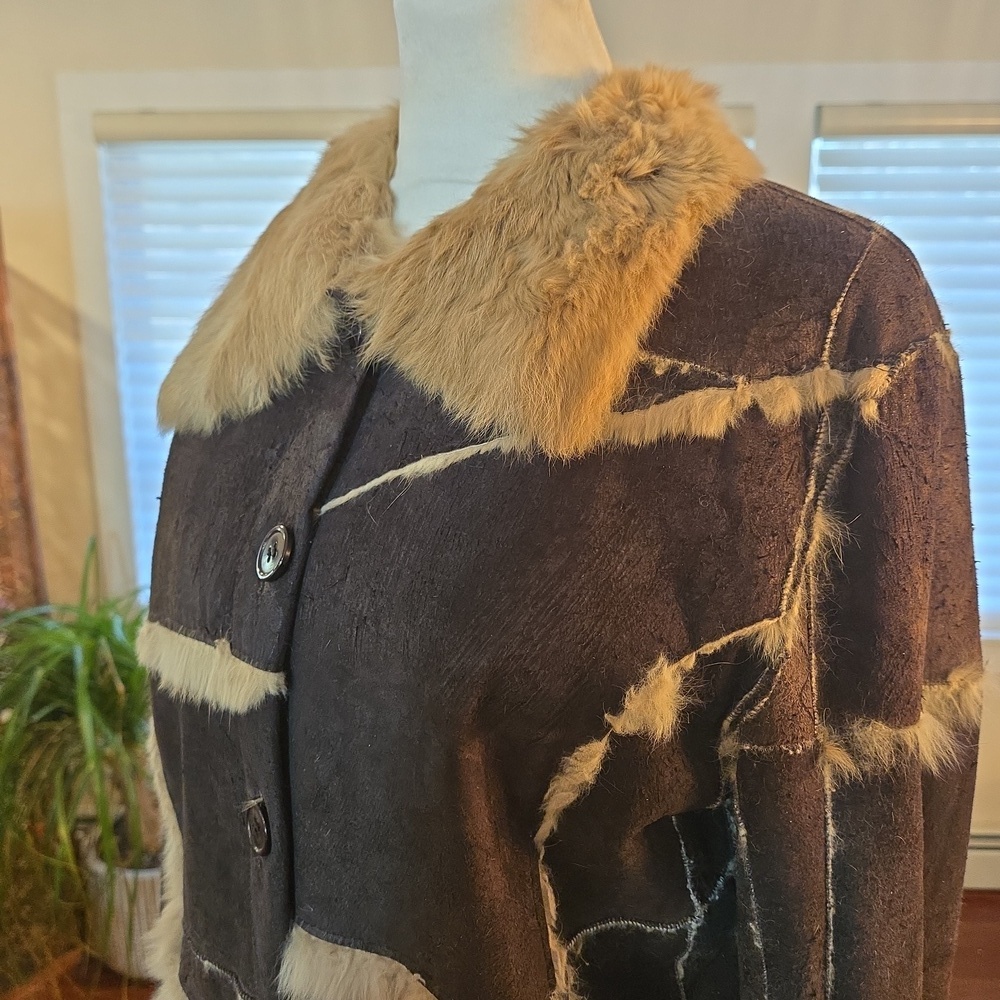 Vtg Guess Shearling Patchwork Chocolate Brown Sue… - image 5